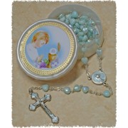 Communion Moonstone Rosary Little Hearts Aurora Borealis SImple Link 6mm with Communion Rosary Box
