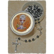 Communion Moonstone Rosary Simple Link 5mm Steel with Communion Rosary Box