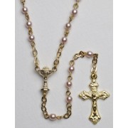 High Quality Imitation Pearl Rosary Chalice Gold Plated Simple Link 4mm Pink