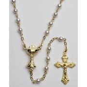 High Quality Imitation Pearl Rosary Chalice Gold Plated Simple Link 4mm White
