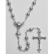 High Quality Imitation Pearl Rosary Simple Link 5mm and Chalice Blue