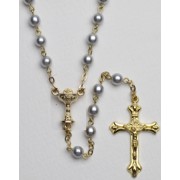 Communion High Quality Imitation Pearl Rosary Gold Plated Simple Link 5mm Blue