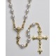 Rosario de alta calidad para la comunión chapado en oro con perlas de imitación de la perla en blanco y el cáliz