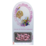 Girl Communion Set cm. 12x6 - 4 3/4"x2 1/4" with Rosary Pink 5mm