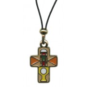 Yellow Communion Cross Pendent with Cord Necklace mm.32 - 1 1/4"