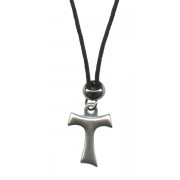 Pewter Tau Cross Pendent with Cord Necklace mm.19- 3/4"