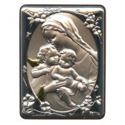 Mother and Child Silver Laminated Plaque cm.5x6.5 - 2"x2 1/2"