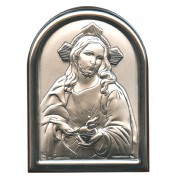 Sacred Heart of Jesus Plaque with Brown Frame cm.6x4.5 - 2 1/4"x 1 3/4"