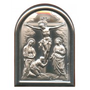 Crucifixion Plaque with Stand Brown Frame cm.6x4.5 - 2 1/4"x 1 3/4"