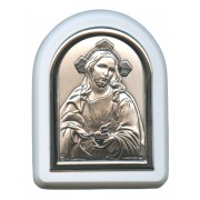 Sacred Heart of Jesus Plaque with Stand White Frame cm. 6x7- 2 1/4"x2 3/4"