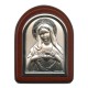 Immaculate Heart of Mary Plaque with Stand Brown Frame cm. 6x7- 2 1/4"x2 3/4"
