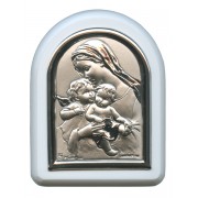 Mother and Child Plaque with Stand White Frame cm. 6x7- 2 1/4"x2 3/4"