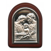 Holy Family Plaque with Stand Brown Frame cm. 6x7- 2 1/4"x2 3/4"