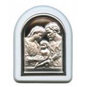 Holy Family Plaque with Stand White Frame cm. 6x7- 2 1/4"x2 3/4"
