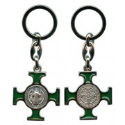 St.Benedict Silver with Emerald Enamel Keychain cm.4.5- 1 3/4"