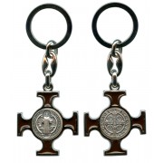 St.Benedict Silver with Brown Enamel Keychain cm.4.5- 1 3/4"