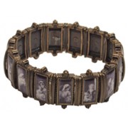 Mother and Child Bronzed Plated Metal Elastic Bracelet Black and White Pictures