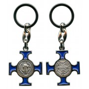 St.Benedict Silver with Blue Enamel Keychain cm.4.5- 1 3/4"