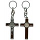Porte-clés d'un crucifix de Saint Benoit en argent avec émail brun cm5.5-2"