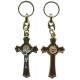 Porte-clés d'un crucifix de Saint Benoit en or avec émail brun cm5.5-2"