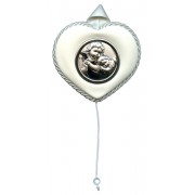 Musical Heart Shaped Crib Medal Guardian Angel White cm.10.5x9.5 - 4"x3 3/4"
