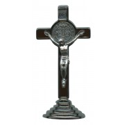 St.Benedict Crucifix Enamelled Rhodium Finish with Base cm.9 - 3 1/2"