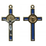 St.Benedict Mignon Metal Crucifix Blue Gold Plated cm.2.5- 1"
