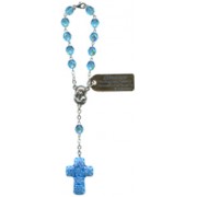 Crystal Decade Rosary Aurora Borealis 6mm Aqua with Murano Cross Boxed