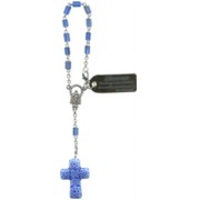 Crystal Decade Auto Rosary Aurora Borealis 5mm Sapphire with Murano Cross