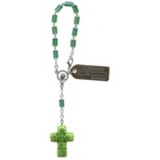 Crystal Decade Auto Rosary Aurora Borealis 5mm Emerald with Murano Cross