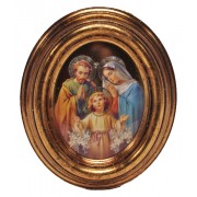 Holy Family Gold Leaf Oval Picture cm.12.5x10.5- 5"x4 1/4"
