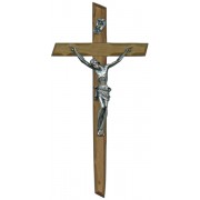 Olive Wood Crucifix Silver Plated Corpus cm.20- 8"
