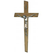 Olive Wood Crucifix Silver Plated Corpus cm.25- 9 3/4"
