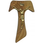 Olive Wood Crucifix Gold Plated Corpus cm.12- 4 3/4"