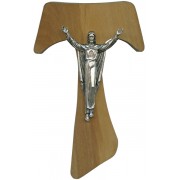 Olive Wood Crucifix Silver Plated Corpus cm.17- 6 3/4"