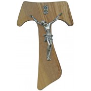 Olive Wood Crucifix Silver Plated Corpus cm.17- 6 3/4"