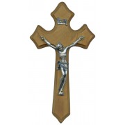 Olive Wood Crucifix Silver Plated Corpus cm.14- 5 1/2"