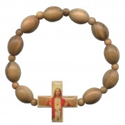 Elastic Olive Wood Bracelet with Sacred Heart of Jesus mm.8