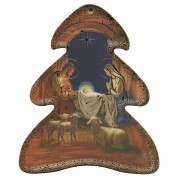 Nativity Wood Tree Plaque- Christmas Tree Ornament cm.10x9 - 4"x 3 1/2"