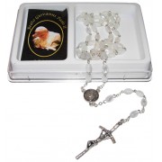Pope John Paul II Imitation Mother of Pearl Rosary mm.6x8 Simple Link White (1555-02)