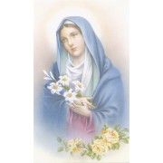Holy card of a mother holding flowers cm.7x12- 2 3/4"x 4 3/4"