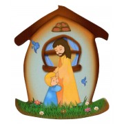 Jesus with Child House Shaped Magnet cm.5.5x6.6- 2 1/4"x 2 5/8"