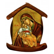 Imán con forma de casa con el icono de la Madre y el Niño cm.5.5x6.6 - 2 1/4 "x 2 5/8"