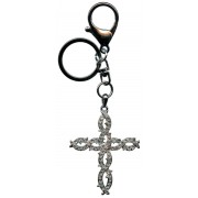 Clave de cadena / encanto bolso de una cruz de plata chapado con cristales claros cm.13 - 5 1/8"