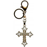 Cross Key Chain/ Purse Charm  Gold Plated with Clear Crystals cm.13 - 5 1/8"