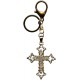 Cross Key Chain/ Purse Charm  Gold Plated with Clear Crystals cm.13 - 5 1/8"