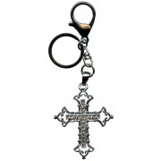 Porte-clé / charme de sac d'une croix en argent plaqué avec cristaux clairs cm.13 - 5 1/8"