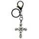 Cross Key Chain/ Purse Charm Silver Plated with Clear Crystals cm.12.5- 5"