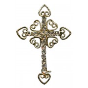 Épinglette d'une croix d'or plaqué avec cristaux clairs cm.3x4.5- 1 1/8 "x 1 3/4"