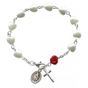 Bracelet chapelet de perles en forme de coeur et une Rose Rouge